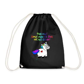 Einhorn Glitzer Pups | Einhornpups - Turnbeutel - Schwarz - Vorne