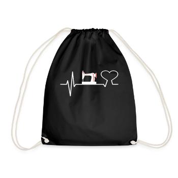 Heartbeat sewing seamstress handmade knitting 50s - Drawstring Bag - black - Front