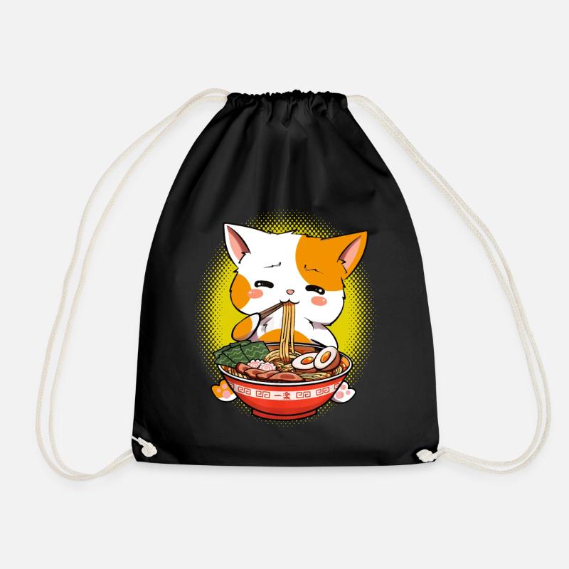 Kawaii Neko Ramen Cat Noodle Anime - Turnbeutel - Schwarz