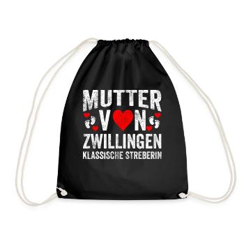 Zwillinge Mama Mutter Muttertag Geburt - Turnbeutel - Schwarz - Vorne