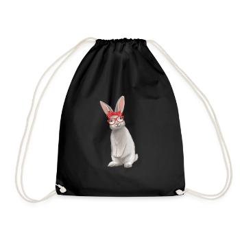 Rabbit bunny rabbit gift birthday retro - Drawstring Bag - black - Front