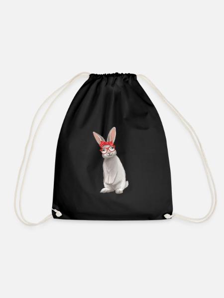 Rabbit bunny rabbit gift birthday retro - Drawstring Bag - black