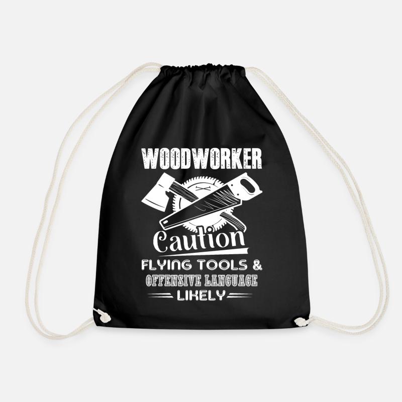 Woodworker Woodworker Caution - Drawstring Bag - black