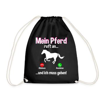 Lustiges Pferde Pferd Reiten Reiterin Geschenk - Turnbeutel - Schwarz - Vorne
