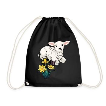 Baby Lamb Sheep Easter Children Happy Easter - Drawstring Bag - black - Front