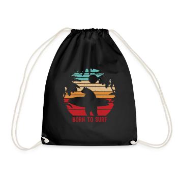 Retro Vintage Funny Surfing Bear Shirt Surfer Gesc - Drawstring Bag - black - Front