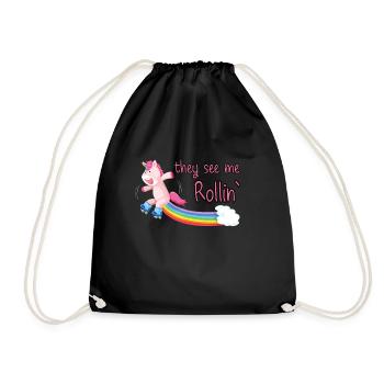 Einhorn Mit Rollschuhen They See Me Rollin - Turnbeutel - Schwarz - Vorne