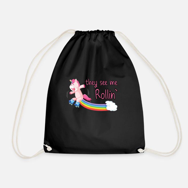 Einhorn Mit Rollschuhen They See Me Rollin - Turnbeutel - Schwarz