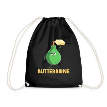 Butterbirne Lustiges Obst Butter Birne Geschenk - Turnbeutel - Schwarz - Vorne