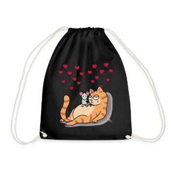 Cat Mouse Friend Love Partnership Romance - Drawstring Bag - black - Front