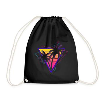 Synthwave Vaporwave Sunset Retro 80s 90s - Drawstring Bag - black - Front