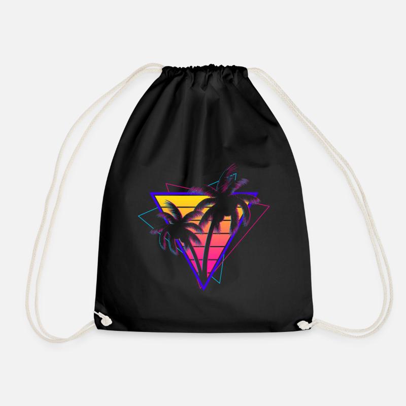 Synthwave Vaporwave Sunset Retro 80s 90s - Drawstring Bag - black