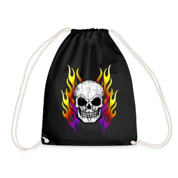Skull Flames Gift Rock Metal Fans - Drawstring Bag - black - Front