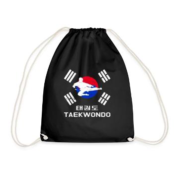 Taekwondo with Korea flag and writing - Drawstring Bag - black - Front