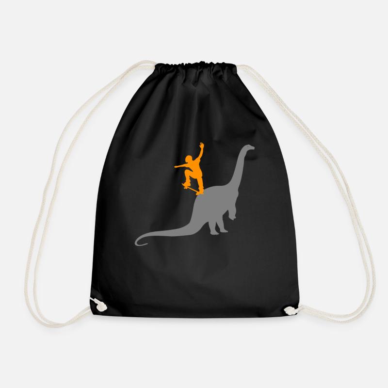 Skater Skateboard Skate Skating Dino Dinosaurs - Drawstring Bag - black