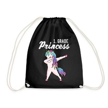 1 Klasse Einhorn Einschulung Geschenk Mädchen - Turnbeutel - Schwarz - Vorne