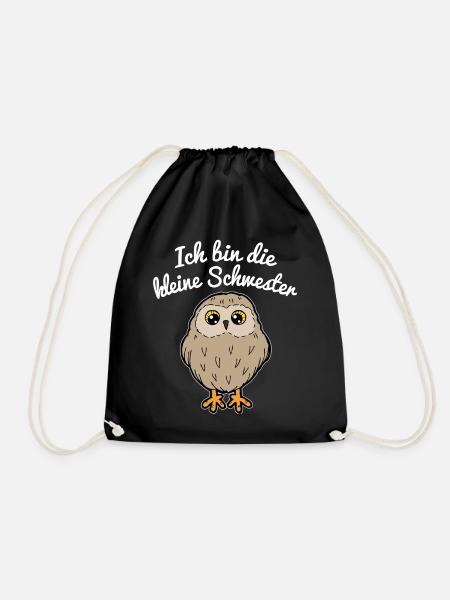 Kleine Schwester Eule Uhu Geschenk Geschwister - Turnbeutel - Schwarz