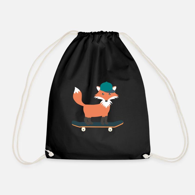 Skateboard skater fox - Drawstring Bag - black