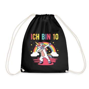 10. Geburstag Mädchen Geschenk Kinder Einhorn - Turnbeutel - Schwarz - Vorne