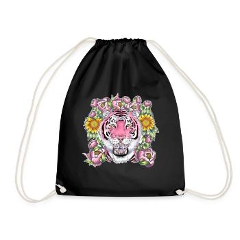 Pinker Tiger Diamant Prinzessin Blumen Tiger Katze - Turnbeutel - Schwarz - Vorne