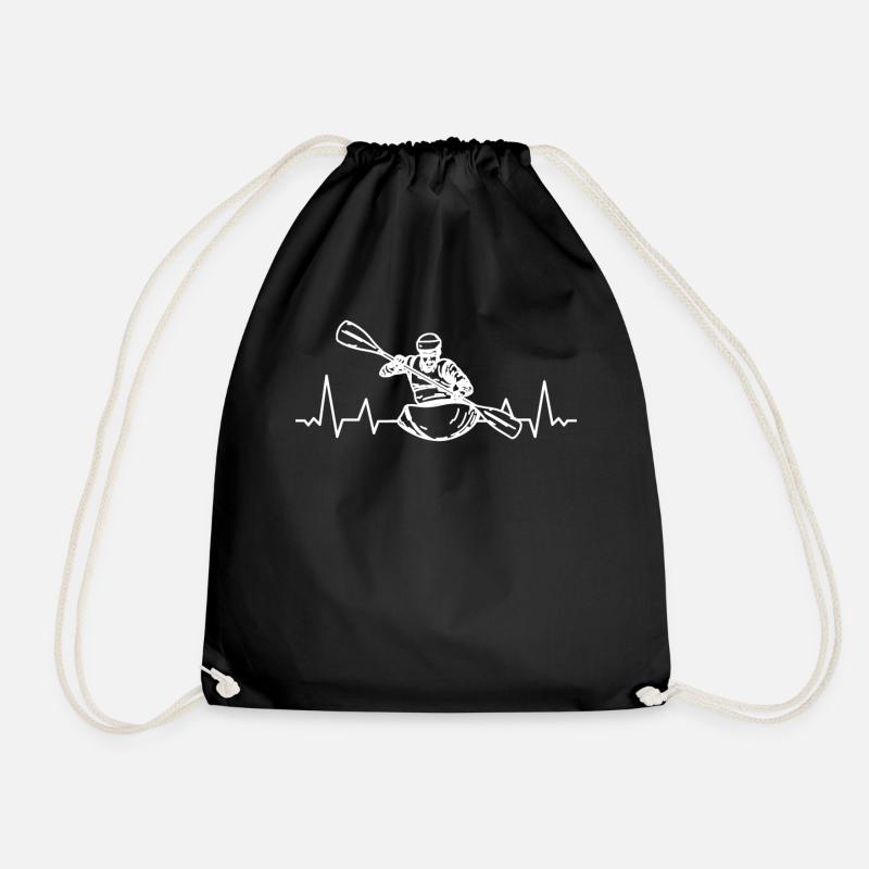 Heartbeat kayak canoeing paddle boat sport - Drawstring Bag - black