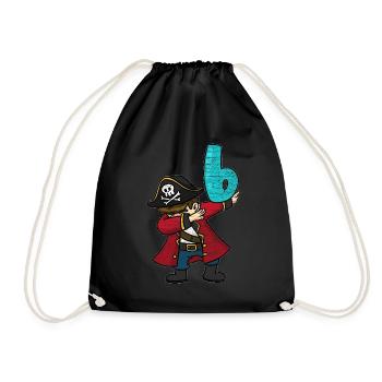 Captain Pirate Dab's 6th birthday - Drawstring Bag - black - Front