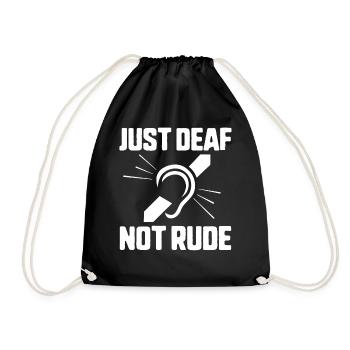 Just Deaf Not Rude Deaf Awareness Yellow Ribbon - Drawstring Bag - black - Front