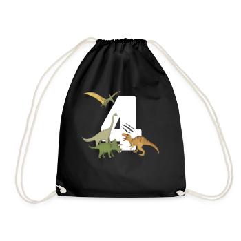 Children's birthday dino 4th birthday dinosaur - Drawstring Bag - black - Front