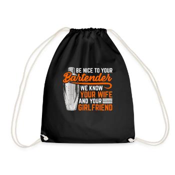 Barkeeper Barmann Bartender Geschenk - Turnbeutel - Schwarz - Vorne
