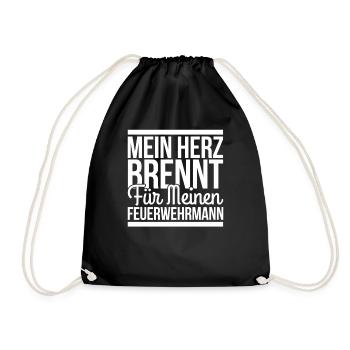 Mein Herz Bennt fuer meinen Feuerwehrmann - Turnbeutel - Schwarz - Vorne
