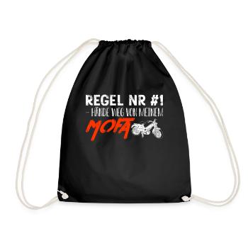 Mofa Regel NR.1 Hände weg von meinem Mofa Geschenk - Turnbeutel - Schwarz - Vorne
