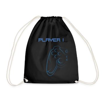 Player 1 partner look dad son gamer - Drawstring Bag - black - Front