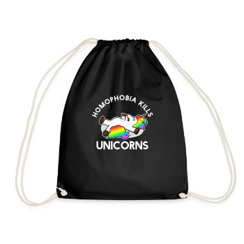 Homophobia kills unicorns - LGBT Gay Pride CSD - Drawstring Bag - black - Front