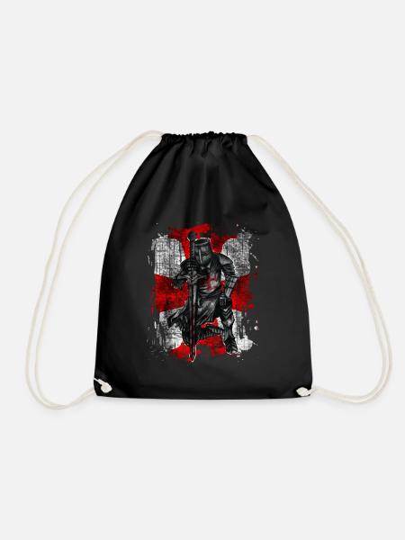Crusader Knights Templar Middle Ages Deus Vult - Drawstring Bag - black