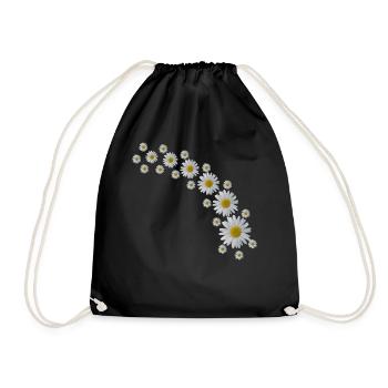 Margeriten Ranke, weiße Blumen, Blüten, floral, - Turnbeutel - Schwarz - Vorne