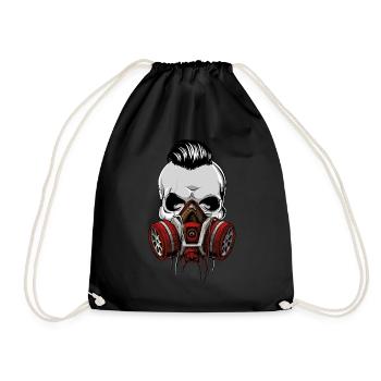 Hipster Skull Totenkopf mit Maske Gasmaske - Turnbeutel - Schwarz - Vorne