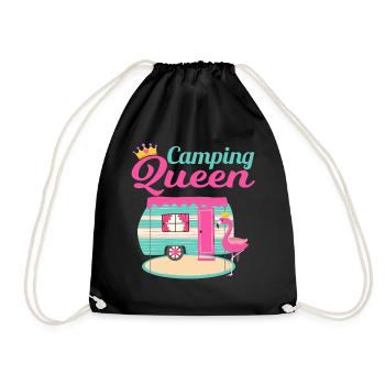 Camping Queen Camping Fan Flamingo and Crown - Drawstring Bag - black - Front