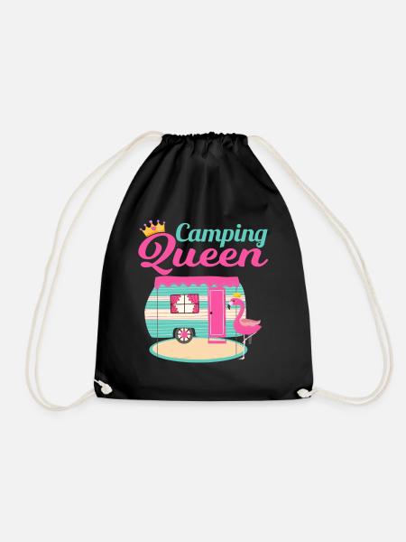 Camping Queen Camping Fan Flamingo und Krone - Turnbeutel - Schwarz