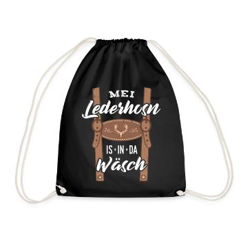 Mei Lederhosn is in da Wäsch Ersatz Lederhose Bua - Turnbeutel - Schwarz - Vorne