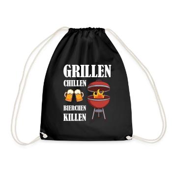 grillen fleisch bbq gartenparty grillfest geschenk - Turnbeutel - Schwarz - Vorne