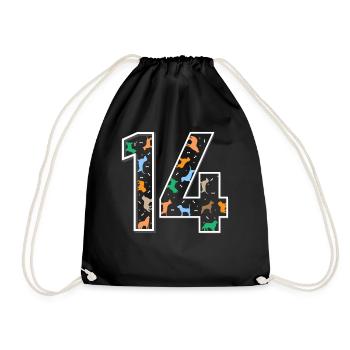 14th birthday dog fourteen year gift - Drawstring Bag - black - Front