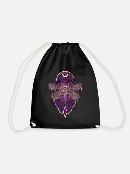 Libellule magique Mandala avec fleur de vie - Sac de sport léger - noir