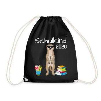 Schulkind Erdmännchen Einschulung Geschenk 2020 - Turnbeutel - Schwarz - Vorne