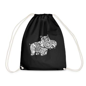Hippo Hippo Floral Pattern - Drawstring Bag - black - Front