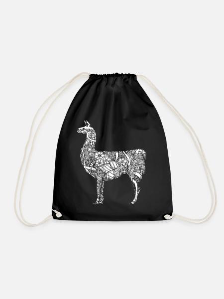 Lama Lama Blumenmuster - Turnbeutel - Schwarz