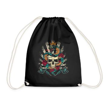 Snake Skull Rose Skull - Drawstring Bag - black - Front