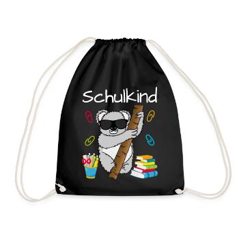 Schulkind Koala Einschulung Geschenk Koalabär - Turnbeutel - Schwarz - Vorne