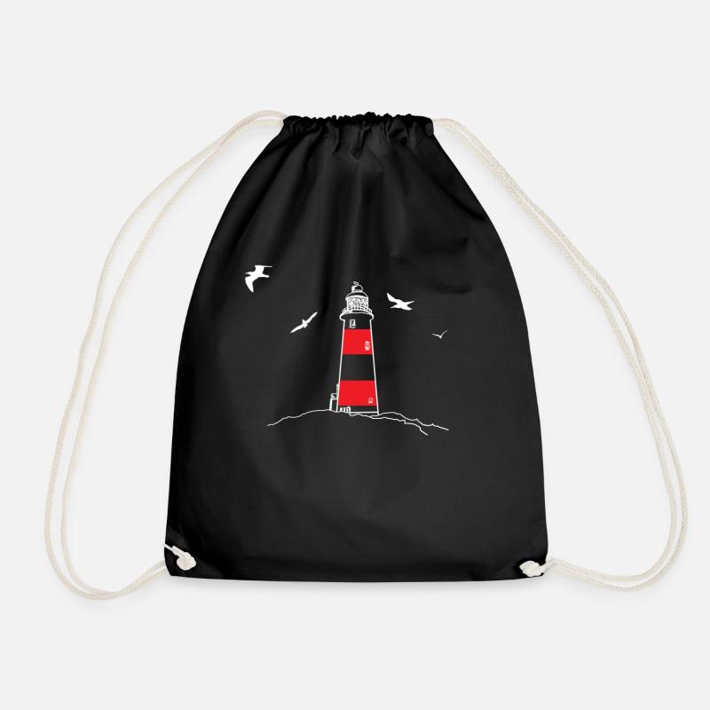 Lighthouse gulls Baltic Sea North Sea hand drawing NEW - Drawstring Bag - black