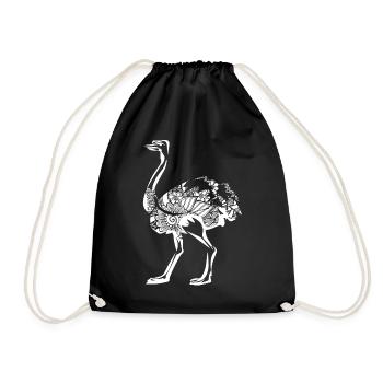 Ostrich Ostrich Floral Pattern - Drawstring Bag - black - Front