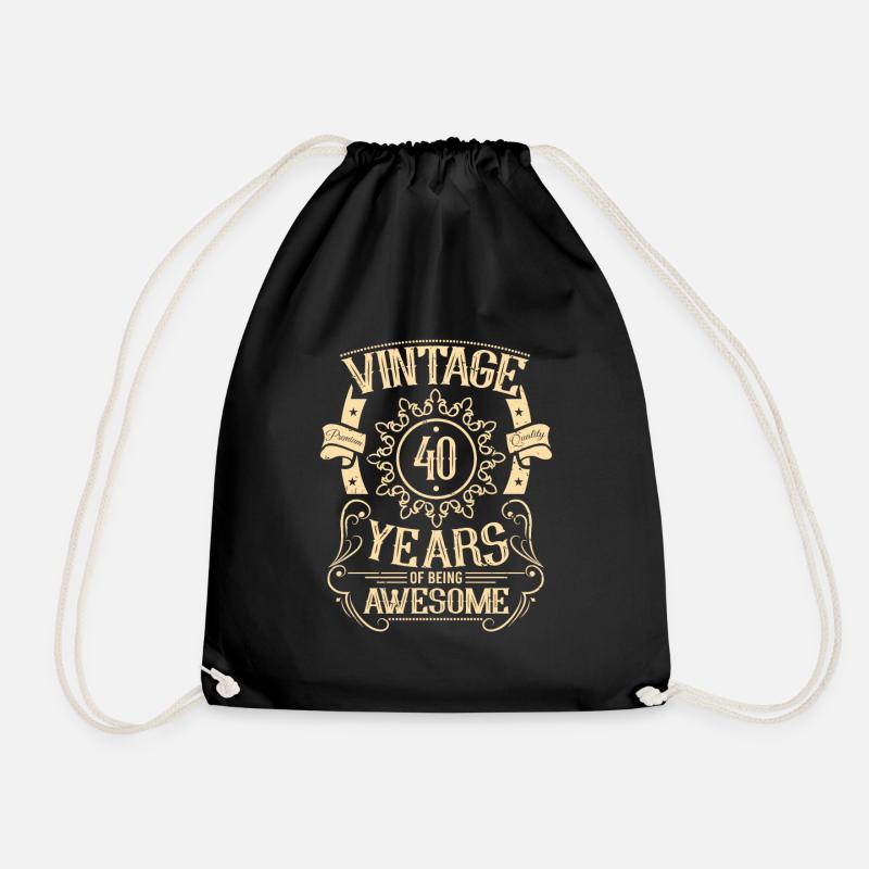 40th birthday vintage awesome 40 years - Drawstring Bag - black